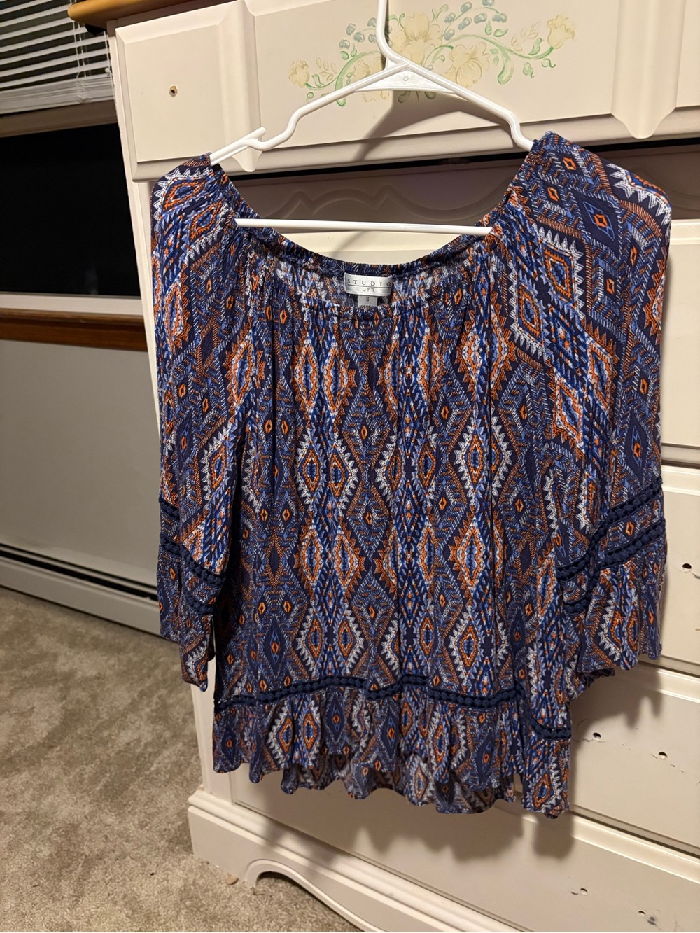 Studio Blue and red Boho Geometric Blouse. Size small but fits like a medium.